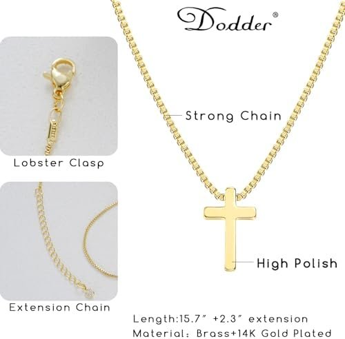 Gold Cross Necklace for Women Trendy, 14K Gold Plated Charm Choker, Pendant Necklace (Cross-Box Chain) - Colour Name : Cross-box Chain - Image 5