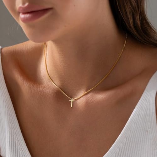 Gold Cross Necklace for Women Trendy, 14K Gold Plated Charm Choker, Pendant Necklace (Cross-Box Chain) - Colour Name : Cross-box Chain - Image 4