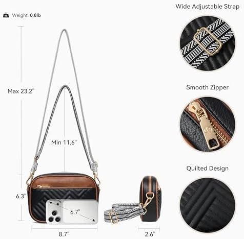 BOSTANTEN Crossbody Bags for Women Ladies Purses Small Shoulder Bag Ladies Handbags with Wide Strap - Colour Name : 0-black/Brown - Image 5