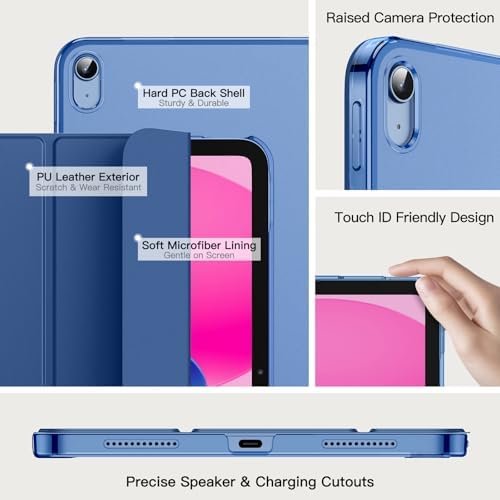 JETech Case for iPad (A16) 11th Generation 11 Inch 2025 / iPad 10th Generation 10.9 Inch 2022, Slim Smart Cover with Hard PC Translucent Back, Supports Touch ID, Auto Wake/Sleep - Colour Name : Navy Blue - Image 3