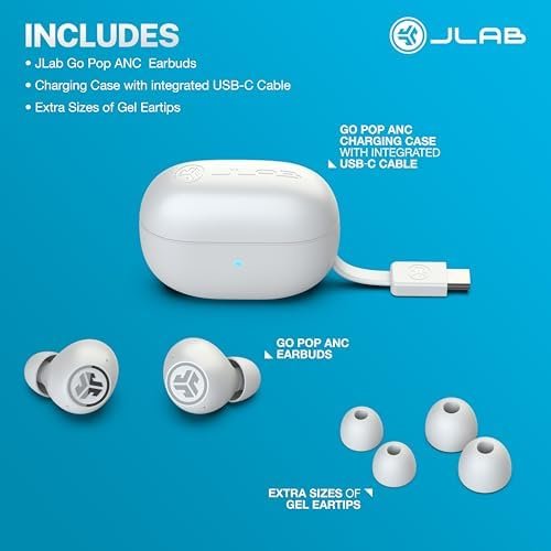 JLab Go Pop ANC, True Wireless Earbuds, Active Noise Cancelling, Bluetooth Earbuds with Charging Case, - Colour Name : White - Image 7