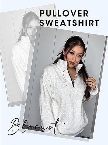 BLENCOT Women Half Zip Oversized Sweatshirts Long Sleeve Solid Color Drop Shoulder Fleece Workout Pullover Colour Name : Gray - Size : X-Large - Image 6