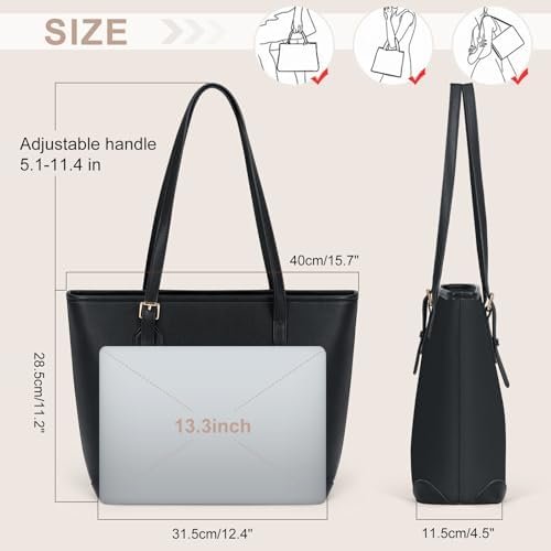RAINSMORE Tote Bags for Women PU Leather Work Tote Bags Large Capacity tote bag with zipper Shoulder Purse bag - Colour Name : Black - Image 3