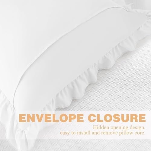 Ruffle Pillow Cases 18x18 Inches, White Square Ruffled Pillow Covers Set of 2, Microfiber Wrinkle Resistant Pillow Shams with Envelope Closure for Sofa Bed Living Room (White, 18" x 18" (Pack of 2)) - Colour Name : White - Size : 18" x 18" (Pack of 2) - Image 4