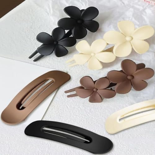 6 Flat Hair Clips, Double Floral Flat Matte French Fashion Women'S Accessories. There Are Two Shapes Suitable For Coarse Hair And Fine Hair - Image 5