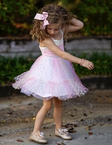 Arshiner Toddler Girl Tulle Dress Rainbow Tutu Party Princess Dresses Fairy Outfit Spring Clothes Colour Name : Rainbow - Dot Tulle - Size : 4-5T - Image 4