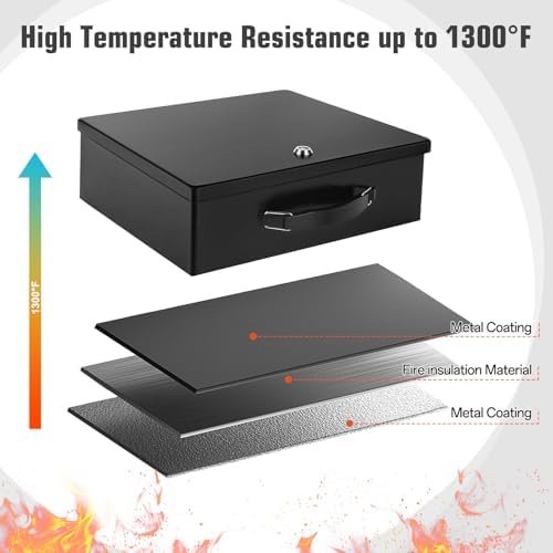 Fireproof Document Box, Fire Resistant Safe Box with Key Lock for Home, Portable Fireproof Lock Box for Personal Items, Passport, Cash, Tablet, X Large 13.2" x 11" x 4.13" - Colour Name : Black Xl+key - Image 4