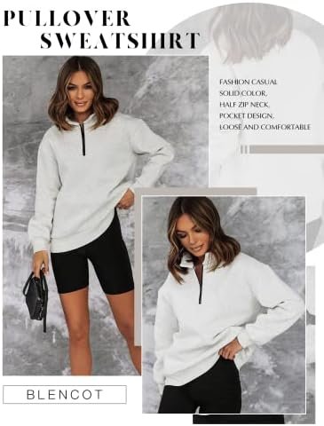 BLENCOT Women Half Zip Oversized Sweatshirts Long Sleeve Solid Color Drop Shoulder Fleece Workout Pullover Colour Name : Gray - Size : X-Large - Image 5