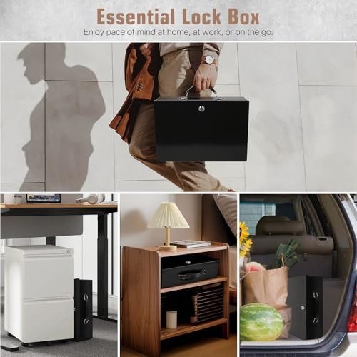 Fireproof Document Box, Fire Resistant Safe Box with Key Lock for Home, Portable Fireproof Lock Box for Personal Items, Passport, Cash, Tablet, X Large 13.2" x 11" x 4.13" - Colour Name : Black Xl+key - Image 7