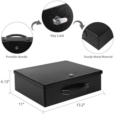 Fireproof Document Box, Fire Resistant Safe Box with Key Lock for Home, Portable Fireproof Lock Box for Personal Items, Passport, Cash, Tablet, X Large 13.2" x 11" x 4.13" - Colour Name : Black Xl+key - Image 5