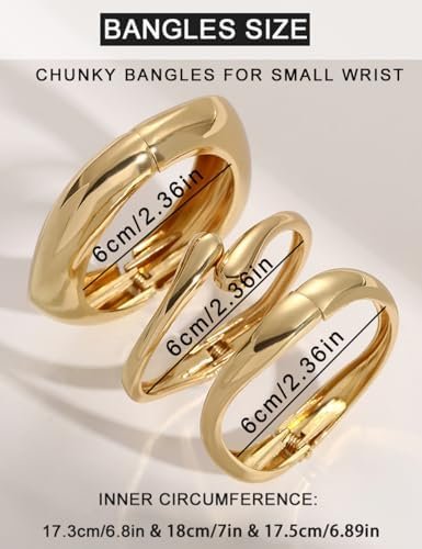 Chunky Gold Bangle Bracelets for Women, Dainty 14k Gold Plated Big Stackable Bangles Set, Trendy Cuff Bracelet Stack Fashion Jewelry Gifts (A1 gold bangles) - Colour Name : A1: Gold Bangles - Image 9