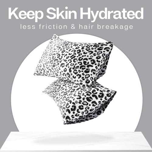 MR&HM Satin Pillowcase for Hair and Skin, Silk Satin Pillowcase 2 Pack, Standard Size Pillow Cases Set of 2, Silky Pillow Cover with Envelope Closure (20x26, White Leopard) - Colour Name : 38- Leaves - Size : Standard(20"x26") - Image 4