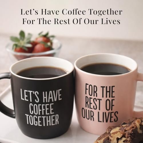 Triple Gifffted Lets Have Coffee Together Coffee Mug Set, Engagement Wedding Gifts for Couple, Bride and Groom Newlywed Bridal Shower, His and Hers, Mr and Mrs, Christmas, Valentine’s, Ceramic 380ML - Image 3