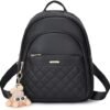 Mini Leather for Women, Small Backpack Purse with Cartoon Charm - Colour Name : C-black