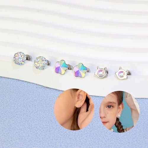 12 Pairs Toddler Earrings,Hypoallergenic Titanium Screw Back Earrings for Girls Women,Surgical Stainless Steel Cute Flower Pearl Star Cubic Zirconia Flat Back Stud Earrings for Sensitive Ears - Style : 12 Pairs Toddler Earrings - Image 5