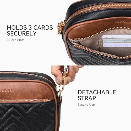 BOSTANTEN Crossbody Bags for Women Ladies Purses Small Shoulder Bag Ladies Handbags with Wide Strap - Colour Name : 0-black/Brown - Image 4