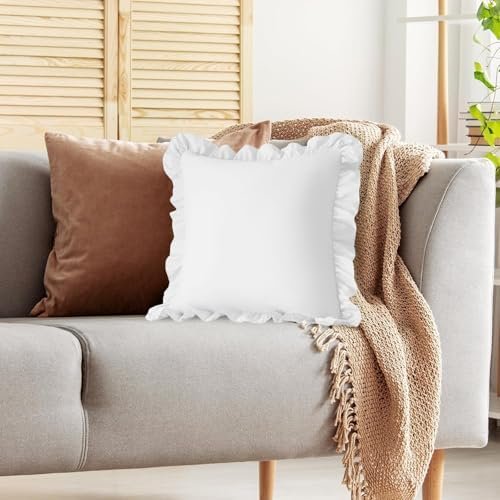 Ruffle Pillow Cases 18x18 Inches, White Square Ruffled Pillow Covers Set of 2, Microfiber Wrinkle Resistant Pillow Shams with Envelope Closure for Sofa Bed Living Room (White, 18" x 18" (Pack of 2)) - Colour Name : White - Size : 18" x 18" (Pack of 2) - Image 7