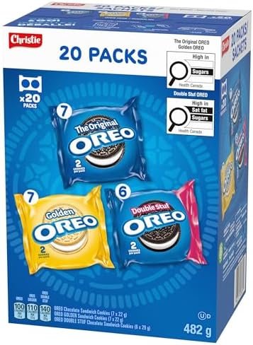 OREO, 20 Snack Packs (Individually Wrapped), 40 Cookies, School, Lunch, Travel, Gift, Birthday, Bulk Variety Pack of OREOs Original Chocolate & Double Stuf & Golden Vanilla Sandwich Cookies, 482g - Flavour Name : Assorted - Size : 482 g (pack of 20) - Image 14
