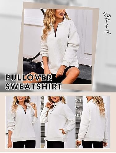 BLENCOT Women Half Zip Oversized Sweatshirts Long Sleeve Solid Color Drop Shoulder Fleece Workout Pullover Colour Name : Gray - Size : X-Large - Image 4