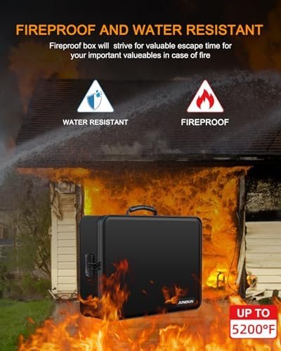 JUNDUN Fireproof Document Organizer Box with Accordion - Size : L with Aluminum Foil - Colour Name : Black - Image 7