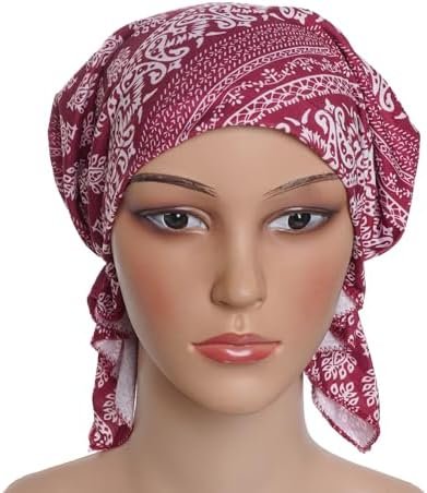 4pcs Pre-Tied Chemo Head Scarf Beanie Covers Cap Head Scarves Sleep Turban Hat Women Bandana with Stretch Print Ruffle Blue, Blue, 0 - Image 7