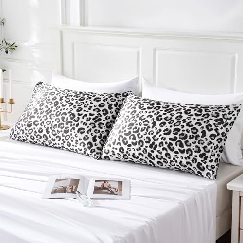 MR&HM Satin Pillowcase for Hair and Skin, Silk Satin Pillowcase 2 Pack, Standard Size Pillow Cases Set of 2, Silky Pillow Cover with Envelope Closure (20x26, White Leopard) - Colour Name : 38- Leaves - Size : Standard(20"x26") - Image 7