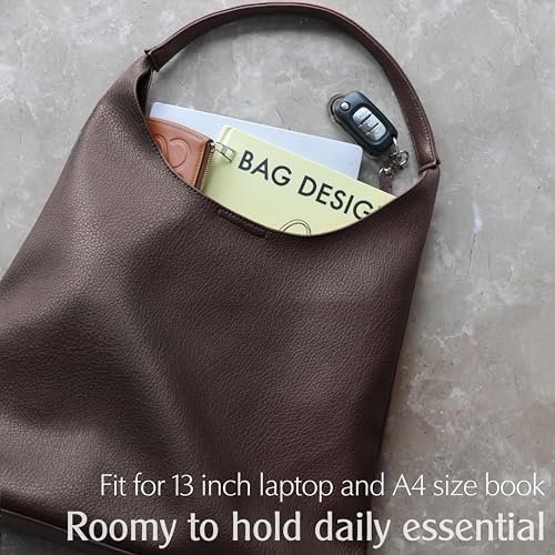 Hobo Bags for Women Soft Vegan Leather Shoulder Handbag Slouchy Tote Purses,-Colour Name : Coffee - Image 5