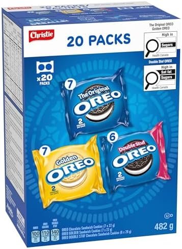 OREO, 20 Snack Packs (Individually Wrapped), 40 Cookies, School, Lunch, Travel, Gift, Birthday, Bulk Variety Pack of OREOs Original Chocolate & Double Stuf & Golden Vanilla Sandwich Cookies, 482g - Flavour Name : Assorted - Size : 482 g (pack of 20) - Image 12