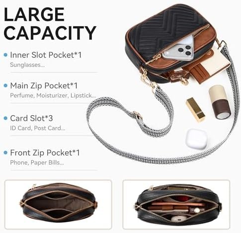 BOSTANTEN Crossbody Bags for Women Ladies Purses Small Shoulder Bag Ladies Handbags with Wide Strap - Colour Name : 0-black/Brown - Image 6