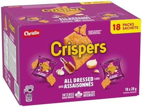 CRISPERS, All Dressed Flavour, 18 Individually Wrapped Snack Packs, Bulk Lunch School Snacks, Value Pack, Is It a Chip or a Cracker, 504 g (28 g bags each) - Image 9