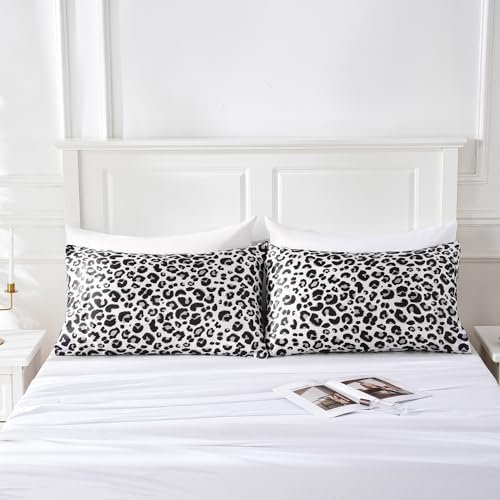 MR&HM Satin Pillowcase for Hair and Skin, Silk Satin Pillowcase 2 Pack, Standard Size Pillow Cases Set of 2, Silky Pillow Cover with Envelope Closure (20x26, White Leopard) - Colour Name : 38- Leaves - Size : Standard(20"x26") - Image 8
