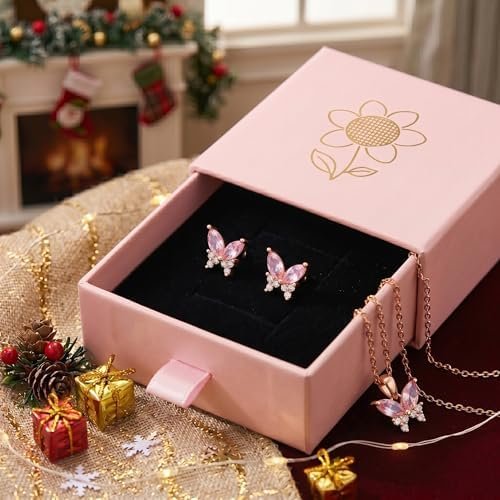 Hypoallergenic Butterfly Jewelry Set for Women, Girls - Cubic Zirconia Stud Earrings & Pendant Necklace Gift for Christmas, Birthday, Fans - Gift for Daughter, Granddaughter, Niece - Colour Name : Butterfly Set - Image 6