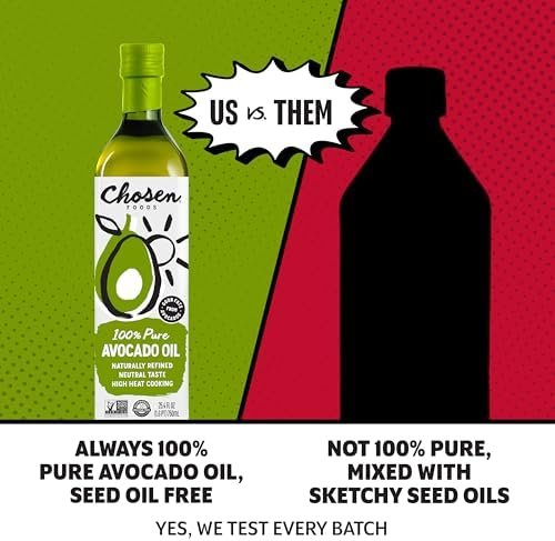 Chosen Foods 100% Pure Avocado Oil 25.3 oz, Non-GMO, for High-Heat Cooking, Frying, Baking, Homemade Sauces, Dressings and Marinades, - Size : 7.0 x 7.0 x 28.6 cm (Pack of 2) - Style : Avocado Oil - Image 3