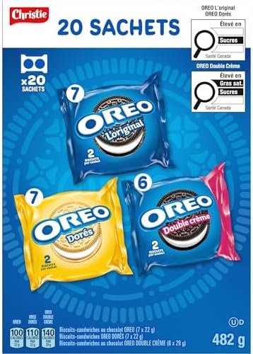 OREO, 20 Snack Packs (Individually Wrapped), 40 Cookies, School, Lunch, Travel, Gift, Birthday, Bulk Variety Pack of OREOs Original Chocolate & Double Stuf & Golden Vanilla Sandwich Cookies, 482g - Flavour Name : Assorted - Size : 482 g (pack of 20) - Image 11