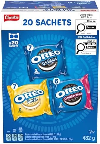OREO, 20 Snack Packs (Individually Wrapped), 40 Cookies, School, Lunch, Travel, Gift, Birthday, Bulk Variety Pack of OREOs Original Chocolate & Double Stuf & Golden Vanilla Sandwich Cookies, 482g - Flavour Name : Assorted - Size : 482 g (pack of 20) - Image 4