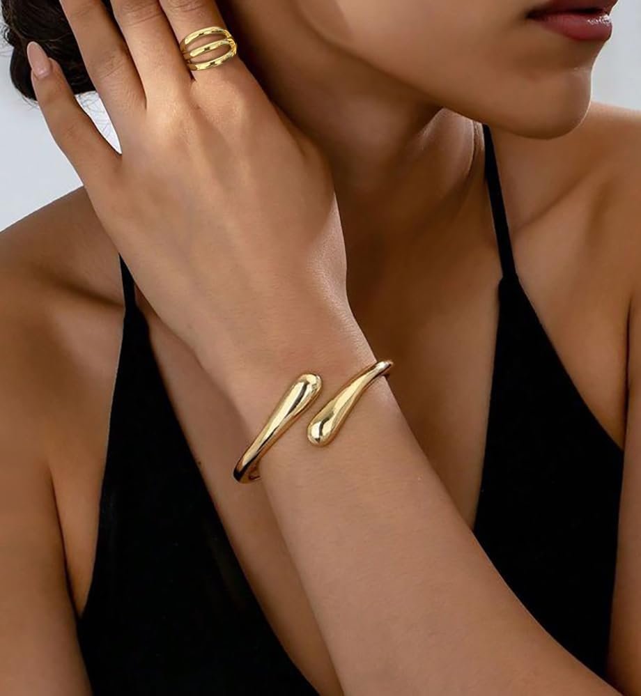 Chunky Gold Bangle Bracelets for Women, Dainty 14k Gold Plated Big Stackable Bangles Set, Trendy Cuff Bracelet Stack Fashion Jewelry Gifts (A1 gold bangles) - Colour Name : A1: Gold Bangles - Image 4