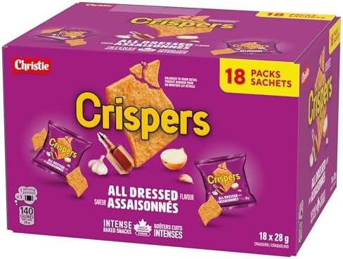 CRISPERS, All Dressed Flavour, 18 Individually Wrapped Snack Packs, Bulk Lunch School Snacks, Value Pack, Is It a Chip or a Cracker, 504 g (28 g bags each) - Image 10