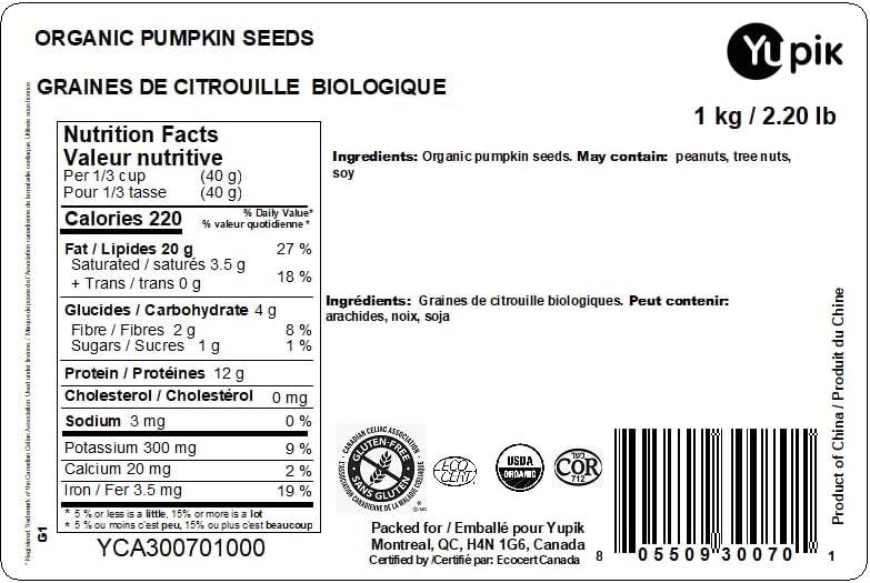 Yupik Organic Raw Pumpkin Seeds, No Shell, 1 kg, Gluten-Free, Non-GMO, Kosher, Vegan, Shelled Pepitas, Salt-Free, Plant-Based Protein, Source of Fiber, Healthy Snacks, Ideal for Baking & Topping - Size : 1 kg (Pack of 1) - Style : Pumpkin Seeds - Image 9