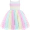 Arshiner Toddler Girl Tulle Dress Rainbow Tutu Party Princess Dresses Fairy Outfit Spring Clothes  Colour Name : Rainbow - Dot Tulle - Size : 4-5T