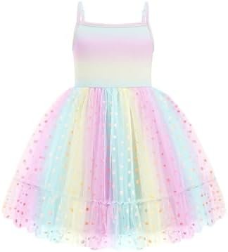 Arshiner Toddler Girl Tulle Dress Rainbow Tutu Party Princess Dresses Fairy Outfit Spring Clothes Colour Name : Rainbow - Dot Tulle - Size : 4-5T