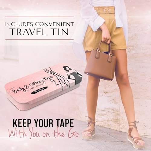 Double Sided Tape for Clothes, Body and Fashion Tape (75 Pack) | Clothing and Hem Adhesive for Women, No Sew No Iron, Strong Fabric Adhesive for Skin for All Shades and Sensitivity, Includes Tin Box ; Accessories - Size : 75 Pack - Image 3