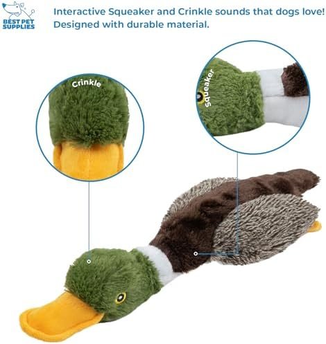 Best Pet Supplies Interactive Squeaky Dog Chew Toy, Ideal Dog Toys for Chewers, Small, Medium - Colour Name : Mallard Duck (Brown) - Size : Small - Image 3