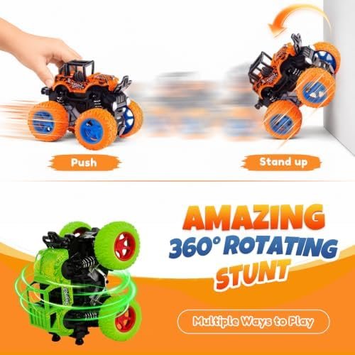 4 Pack Monster Trucks Toys for Boys 2 3 4 5 6 7 Year Old, Friction Powered Pull Back Car Toys for Toddlers Kids Ages 3-5 2-4 4-7, - Style : Car Toys 4Pack - Image 8