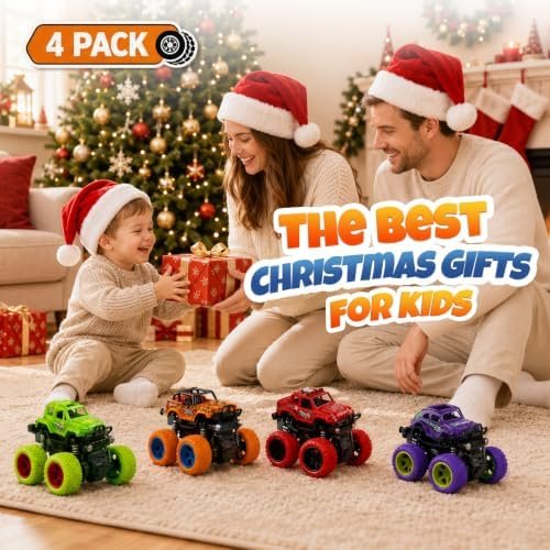 4 Pack Monster Trucks Toys for Boys 2 3 4 5 6 7 Year Old, Friction Powered Pull Back Car Toys for Toddlers Kids Ages 3-5 2-4 4-7, - Style : Car Toys 4Pack - Image 7