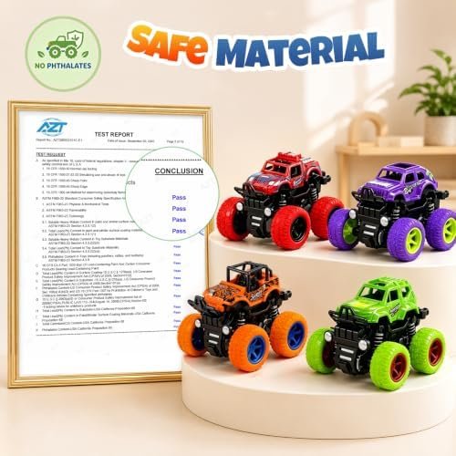 4 Pack Monster Trucks Toys for Boys 2 3 4 5 6 7 Year Old, Friction Powered Pull Back Car Toys for Toddlers Kids Ages 3-5 2-4 4-7, - Style : Car Toys 4Pack - Image 9