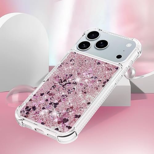 COTDINFOR for iPhone 18 Pro Max/17 Pro Max Case Glitter Cute Liquid Rose | Phone Case for Girls Women,Bling Sparkly,Floating Quicksand,Soft TPU Clear,Shockproof Protective, Bumper Durable - Colour Name : Rose - Size : iPhone 17 - Image 5