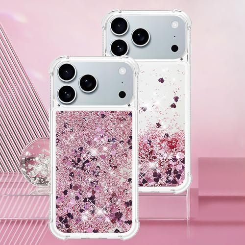 COTDINFOR for iPhone 18 Pro Max/17 Pro Max Case Glitter Cute Liquid Rose | Phone Case for Girls Women,Bling Sparkly,Floating Quicksand,Soft TPU Clear,Shockproof Protective, Bumper Durable - Colour Name : Rose - Size : iPhone 17 - Image 7