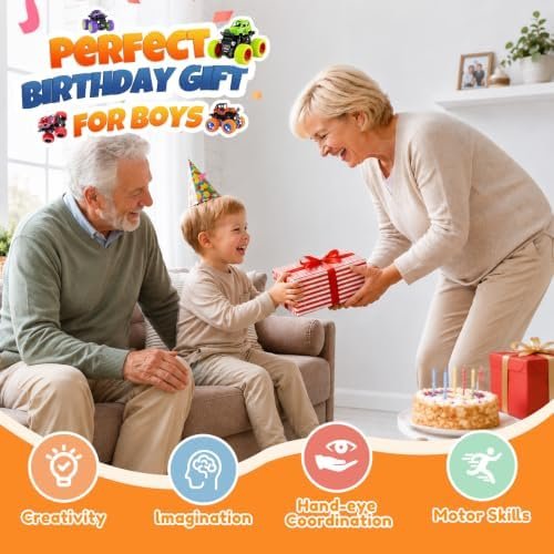 4 Pack Monster Trucks Toys for Boys 2 3 4 5 6 7 Year Old, Friction Powered Pull Back Car Toys for Toddlers Kids Ages 3-5 2-4 4-7, - Style : Car Toys 4Pack - Image 6