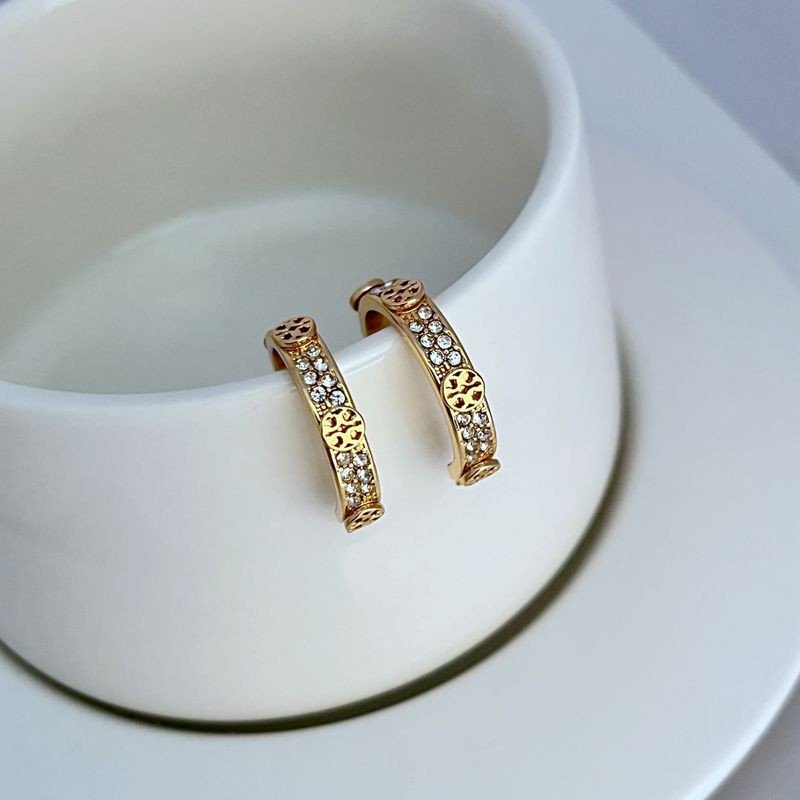 HOT Tory Burch Rhinestone Mini Hoop Earrings Sparkling Gold NEW - Image 3