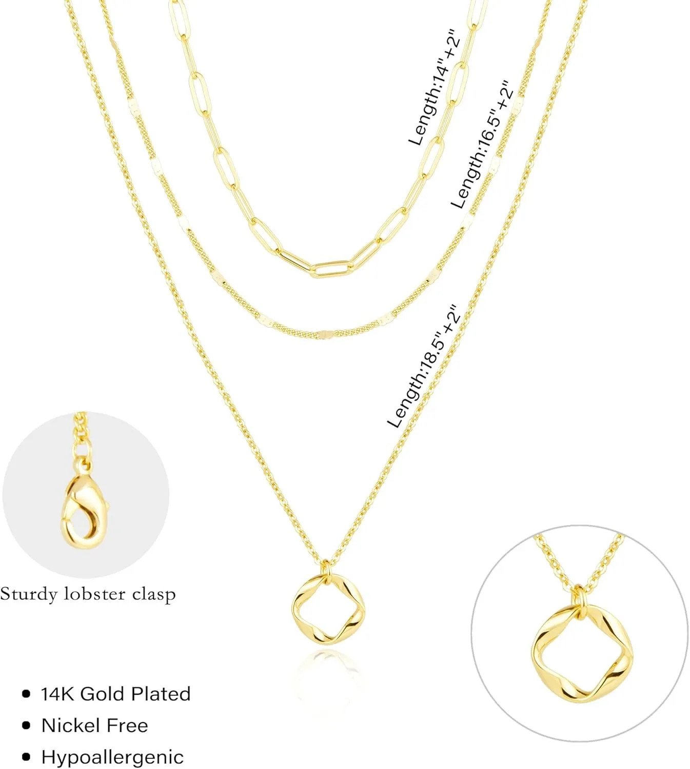 Layered 14K Gold Plated Necklaces for Women Stackable Silver Plated Circle - Metal Color : Gold-3 Piece - Image 3